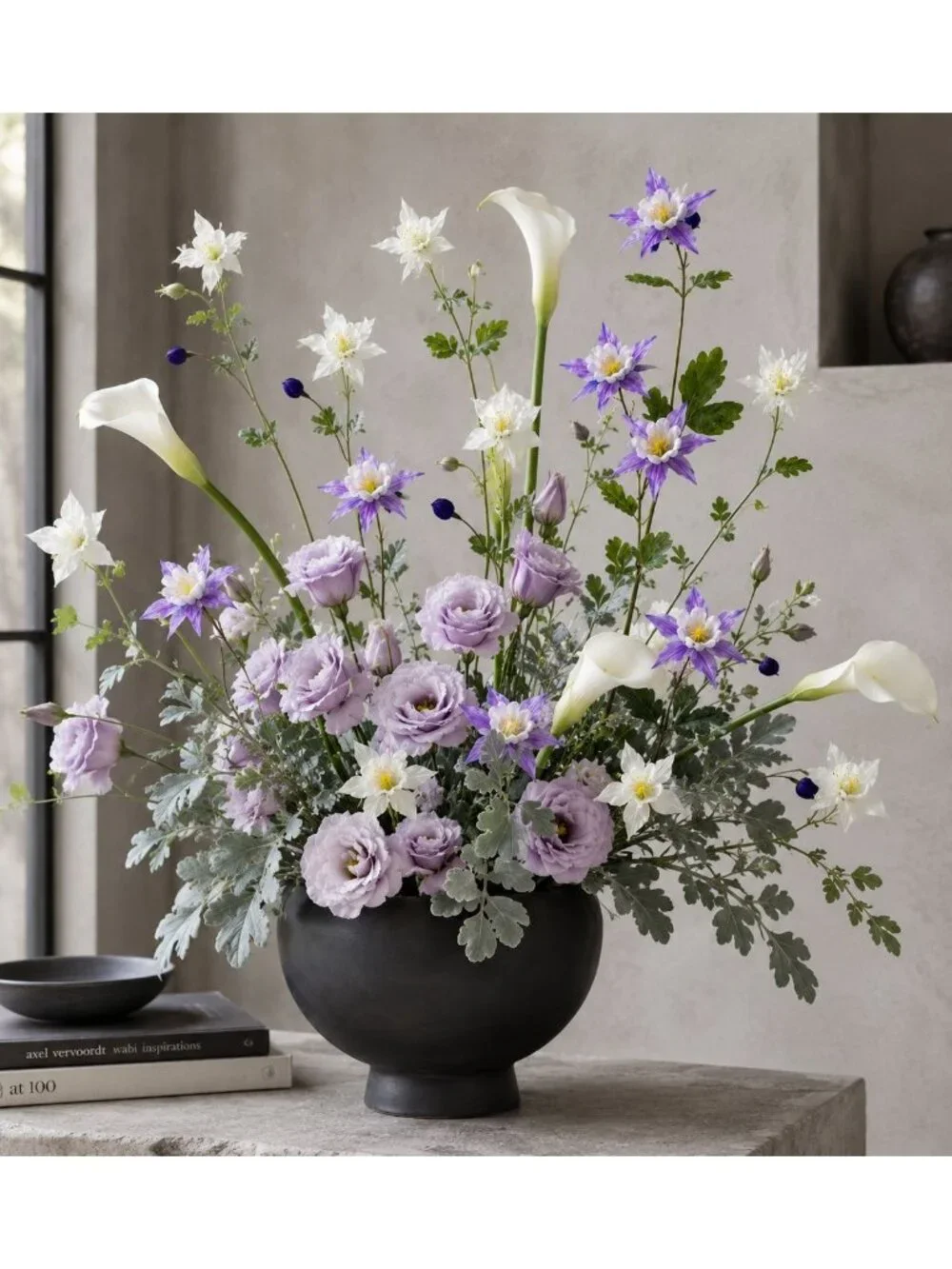 Artificial Columbine Flowers Real Touch White Aquilegia Set of 2 23 Inch Stems f